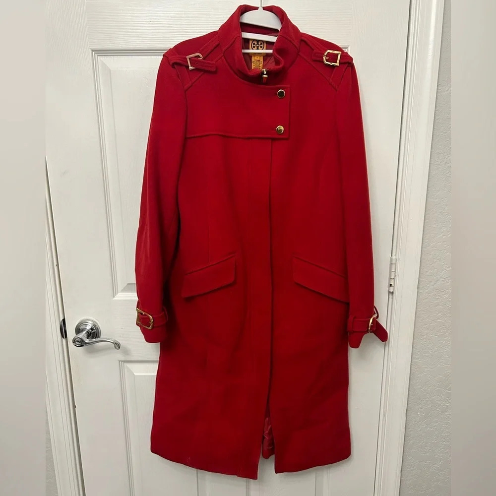 ! Tory Burch red wool coat jacket sz 12